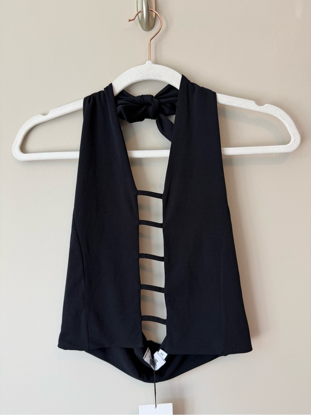 NWT Musier Paris Black Halter Ladder Cutout Crop Top FR 38/US M Made in France